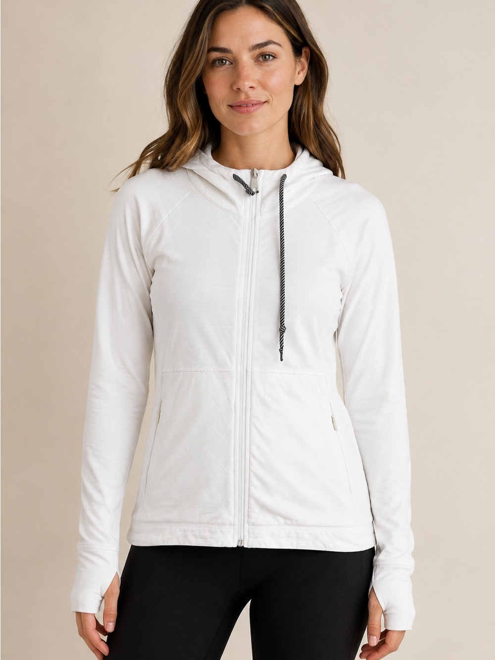 T by Talbots White Full-Zip Hooded Jacket Women’s Petite Medium MP
